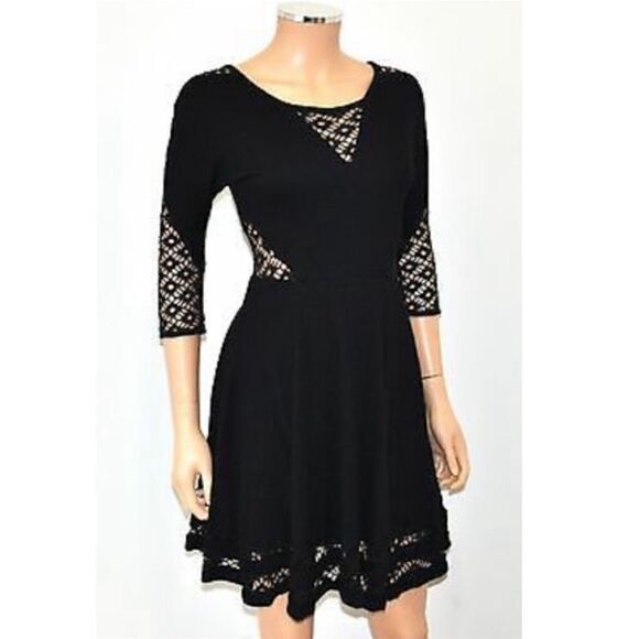 Free People To The Point Black Crochet Cut-Out Skater Dress - Picture 2 of 12